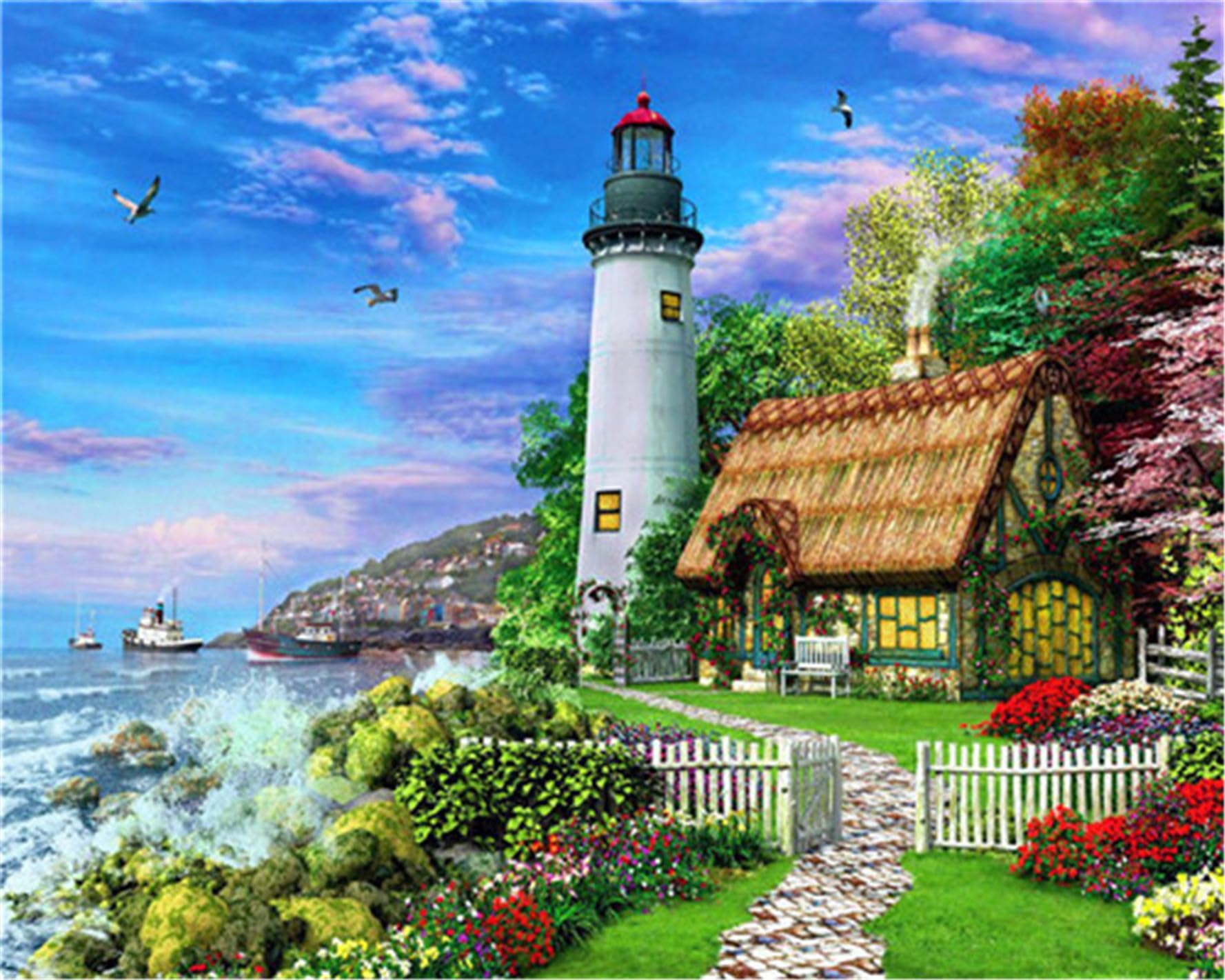 CaptainCrafts Paint by Numbers for Adults, Paint by Number DIY Oil Painting Paint by Number Kits Linen Canvas 16x20 Inch Wall Art House Decor Gifts (with Frame, Island Rural Landscape)