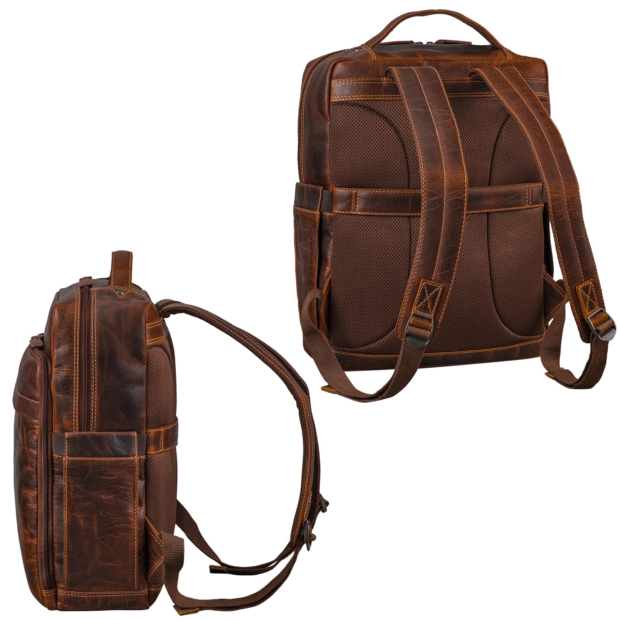 STILORD Aldo Mochila Cuero Genuino - Mochila de Piel Hombre y Mujer con Compartimento para Laptop de 15-16 Pulgadas - Macuto de Cuero con Sistema de Acoplamiento para Carrito Color:luino - marrón