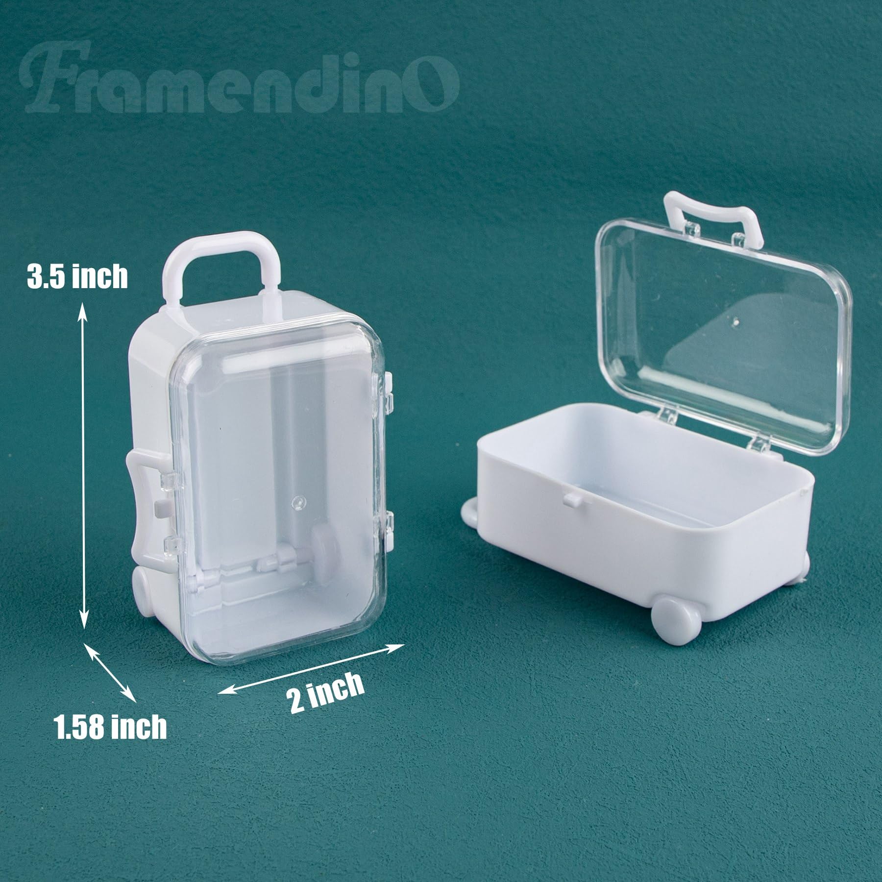 Framendino, 12 Pack White Mini Travel Suitcase Gift Boxes Small Plastic Candy Box Tiny Jewelry Storage Case for Wedding Party Decoration