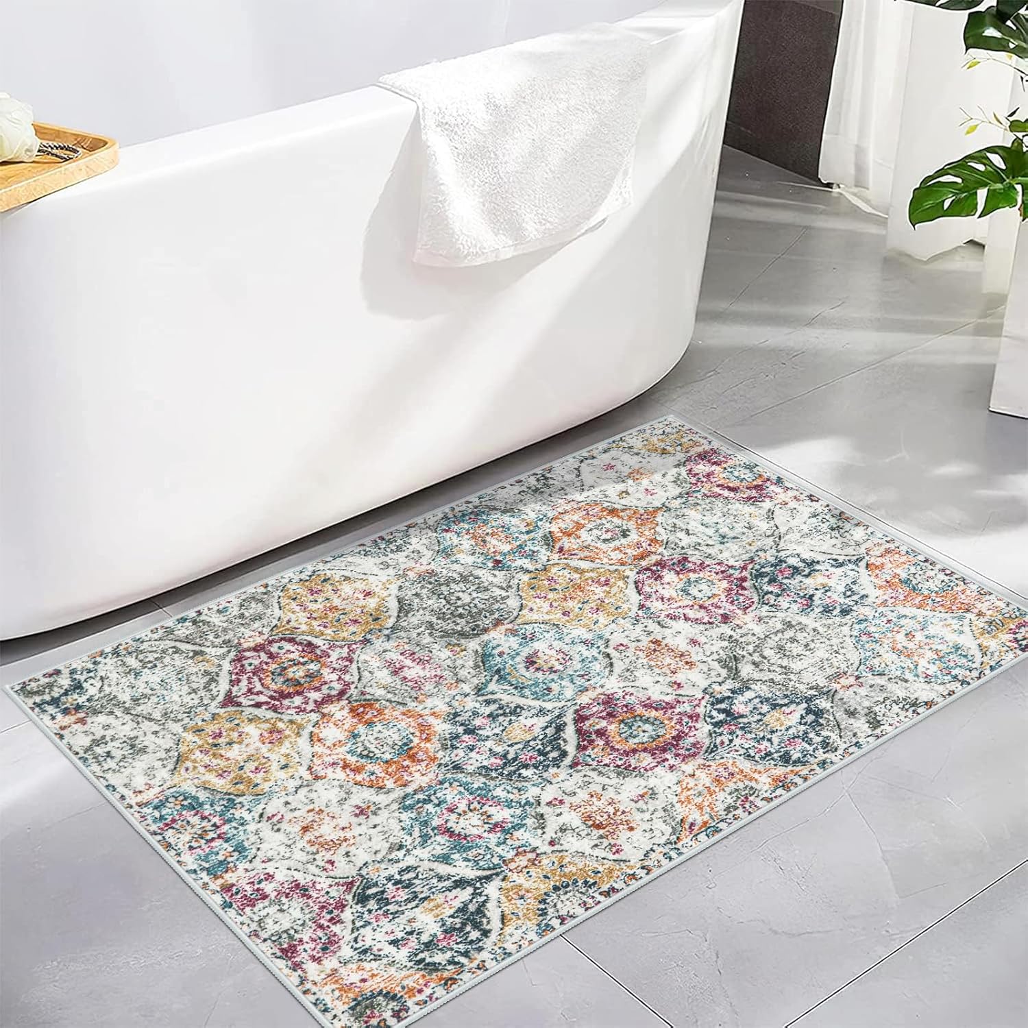 Lahome Moroccan Trellis Entryway Rug, 2x3 Kitchen Rugs Non Slip Washable, Non-Slip Indoor Door Mat Ultra-Thin, Small Throw Carpet for Bathroom Bedroom Entry, Aqua/Multi - Image 5