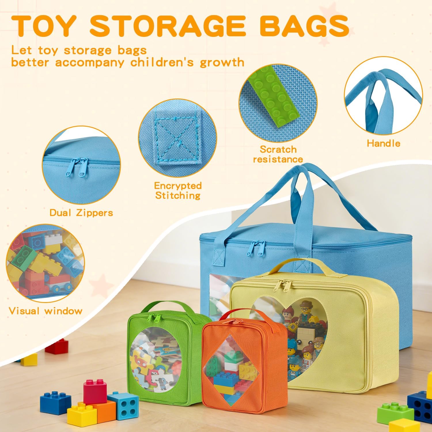 4 Packs Visible Magnetic Tiles Storage Bin, Magnetic Tiles Storage Bag Case with Label Pockets, Toy Box for Magnetic Tiles, Building Bricks, Puzzle, Board Games, Child Toy Car