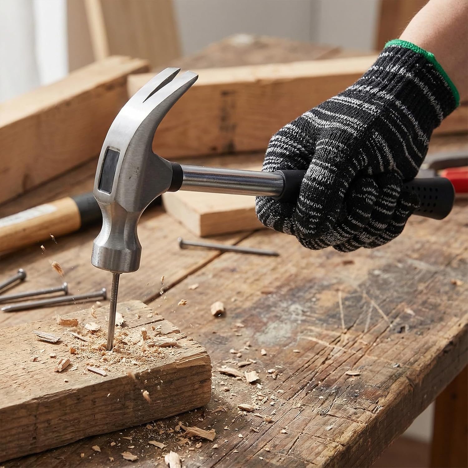 6 Pcs Pry Bar Set, 10" Paw Nail Puller, 7" and 9" Flat Claw Pry Bars, 8 Inch End Cutting Pliers, 8 oz Claw Hammer with Gloves, Utility Bar Set for Baseboard, Floor, Nails Removal