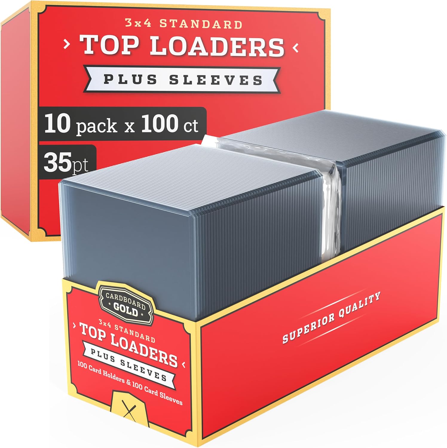 Cardboard Gold - 35pt Top Loaders for Cards with Bonus Soft Sleeves - 1000 Count - Premium 3x4 Inch Trading Card Toploaders - Protect Your Baseball and Sports Cards with These Hard Plastic Protectors