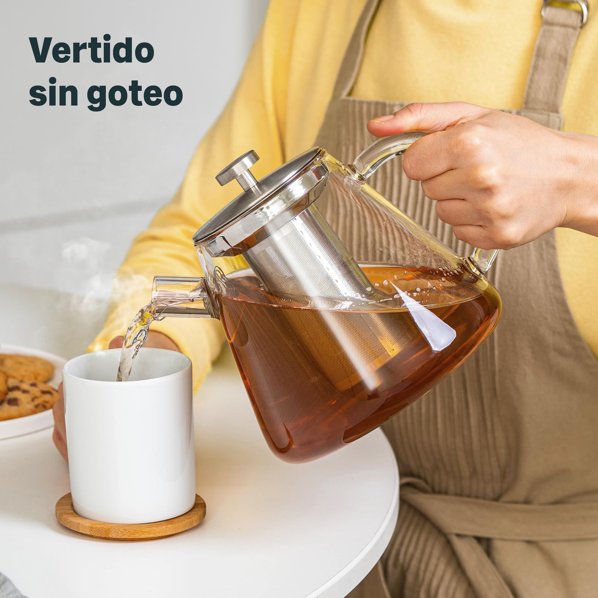 SILBERTHAL Tetera de cristal con infusor - Calentador de vela de acero inoxidable – 1,5 litros – Mantén caliente el té con la vela