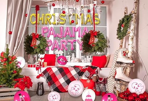 Miniatura 7 de LaVenty Decoración de fiesta de pijama de Navidad rosa, decoración de fiesta de pijama, globos de Navidad, suministros de juegos de fiesta de Navidad
