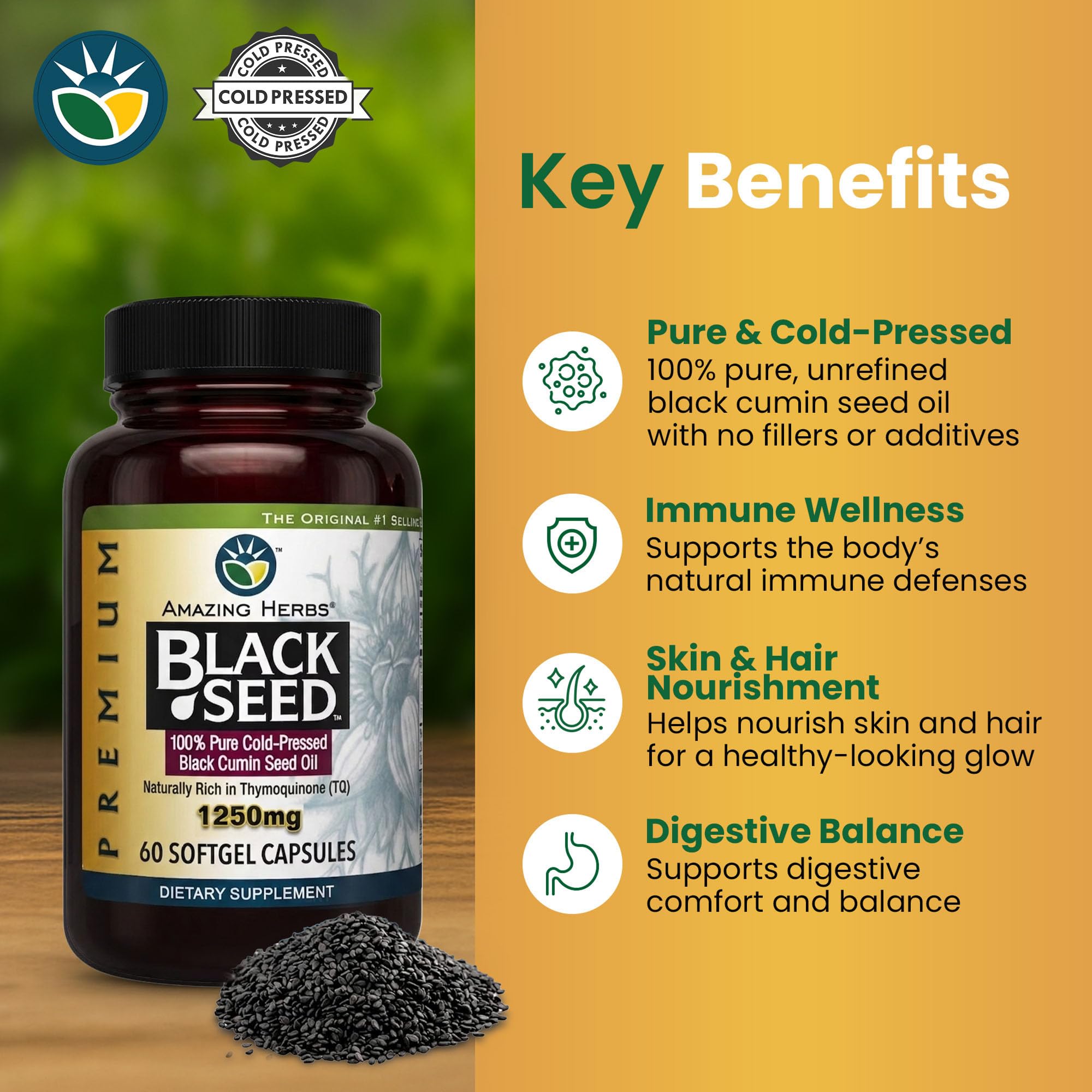 Amazing Herbs Premium Black Seed Oil - 60 Count Softgels, 1250mg — Amazon image 3