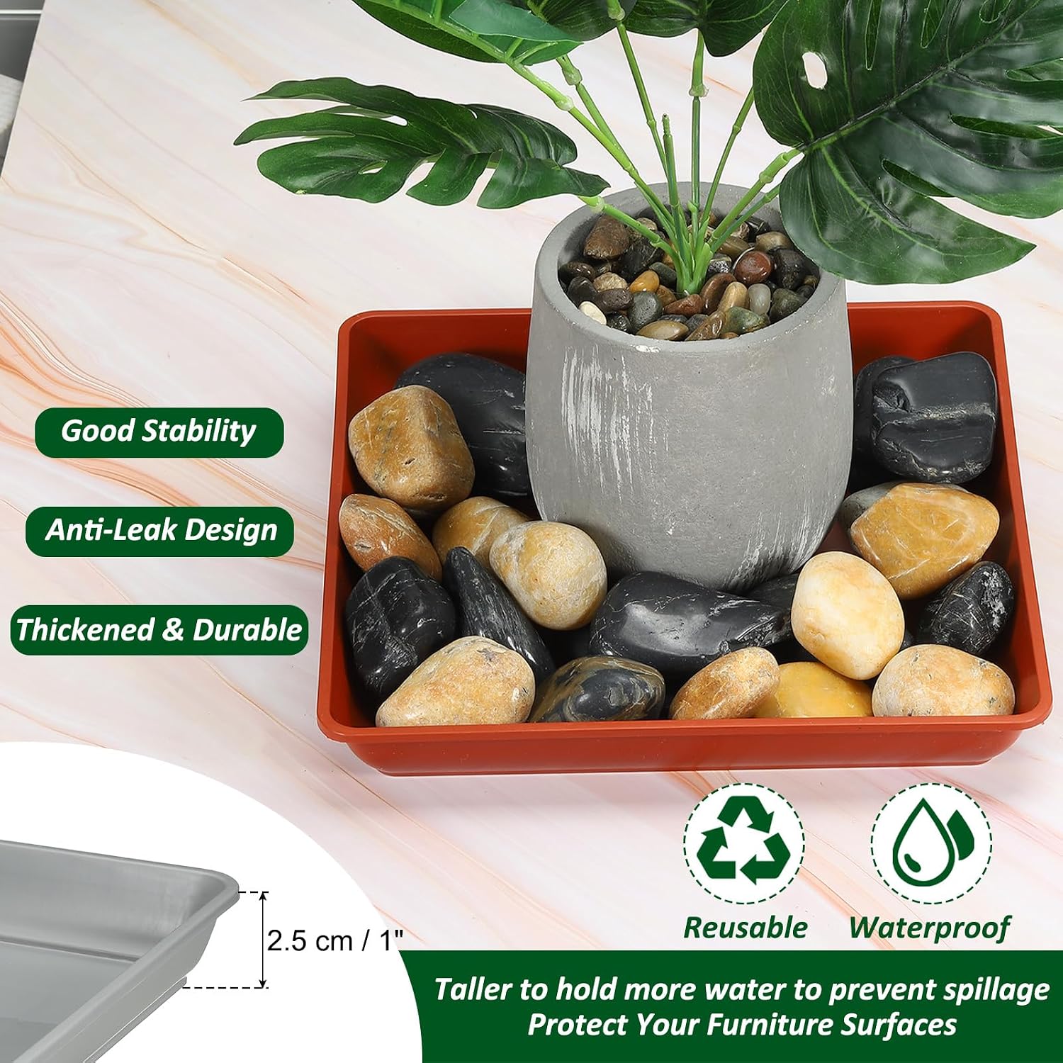PATIKIL Plant Saucer Tray, 10 Pack 7 Inch Plastic Square Plant Saucer Flower Planter Drip Tray for Indoors Outdoors Patio Balcony, Grey image 4