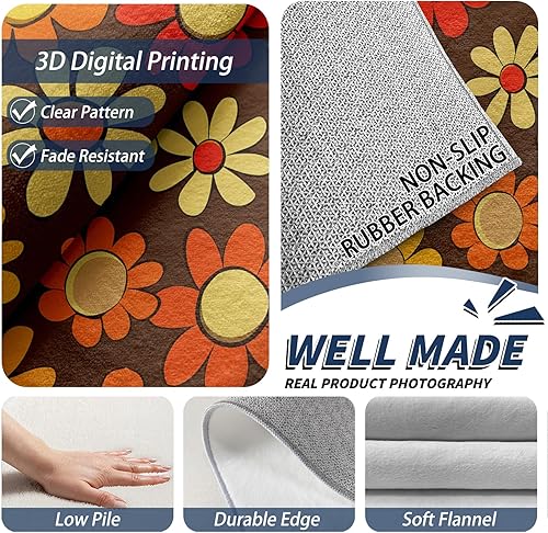 Miniatura 3 de Alfombra retro Groovy Flower para niños, alfombra de 5 x 7 pies, decoración del hogar, hippie de los años 70, alfombras lavables para sala de estar,