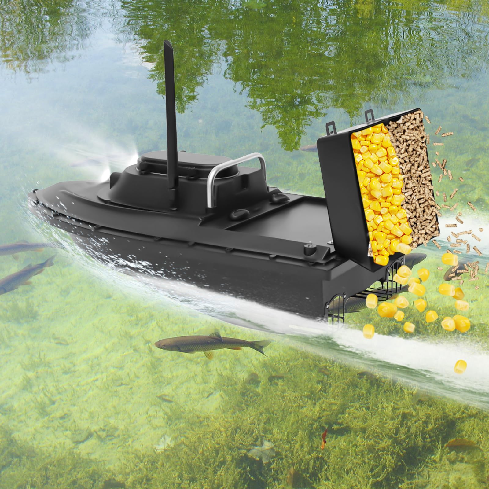 Barca da Pesca, Elettrica con Doppio Scomparto Esche - Telecomando 2.4G 500M - Batteria 5200mAh - Materiale ABS - Luci LED Integrate per Laghi e Pesca Professionale