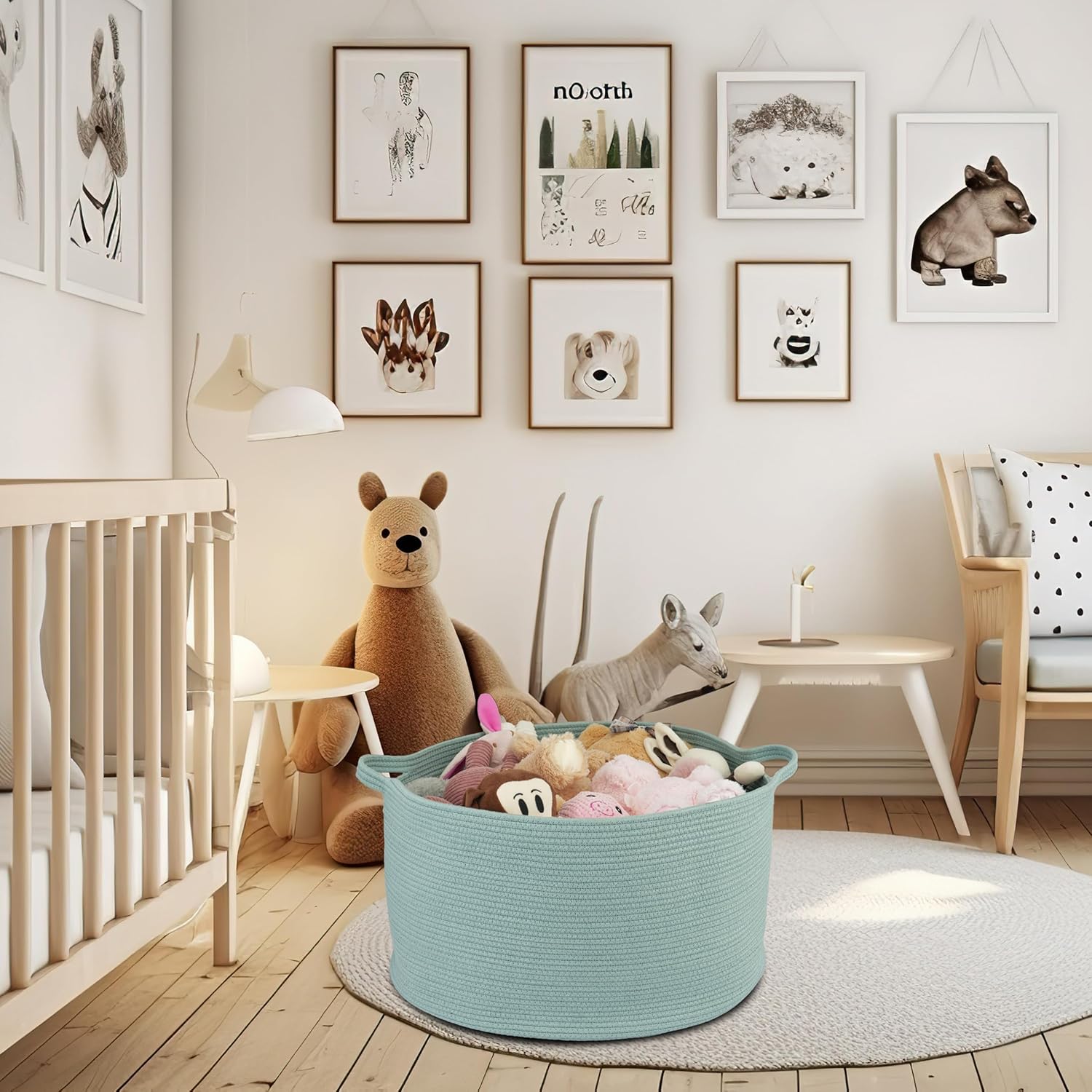 XUANGUO Extra Large Cotton Rope Basket – 22"x14" Woven Storage Basket for Blankets, Toys, Laundry, and Nursery – Round Baskets for Living Room, Kids, and Pets Light Green