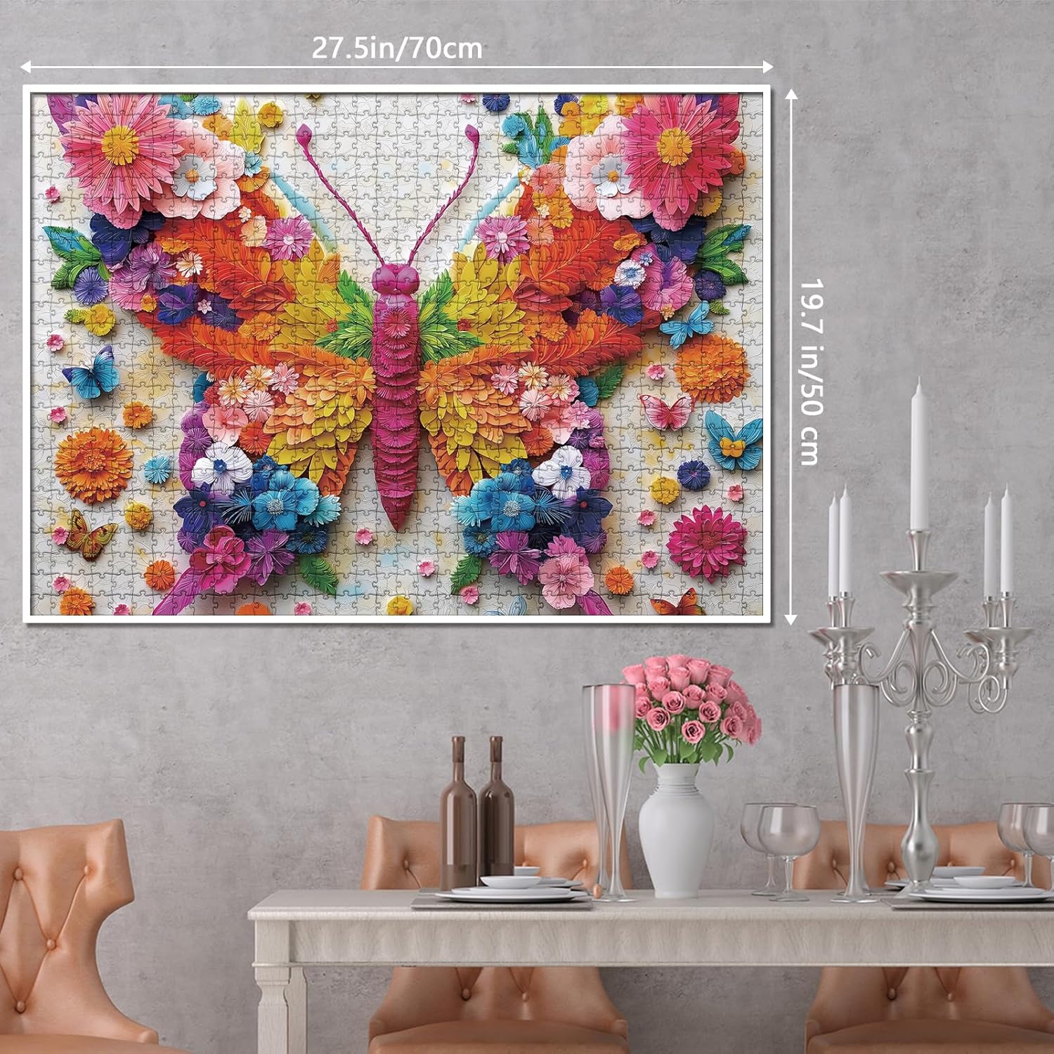 3D Colorful Butterfly Flower Puzzles for Adults 1000 Pieces Beautiful Floral Art Jigsaw Puzzles Impossible Challenging Aesthetic Puzzle as Family Game Decor