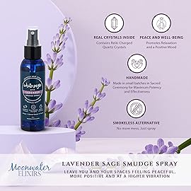 White Sage Smudge Spray for Spiritual Cleansing & Aura Protection, Sage & Lavender Smudging - Cleansing Negative Energy & Protection, Clear Quartz Reiki Energized Aromatherapy Room Mist - 8oz