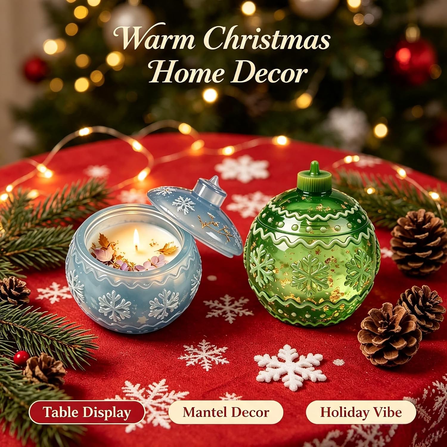 Christmas Snowflake Ball Jar Silicone Molds Set,Storage Box Mold with Lid