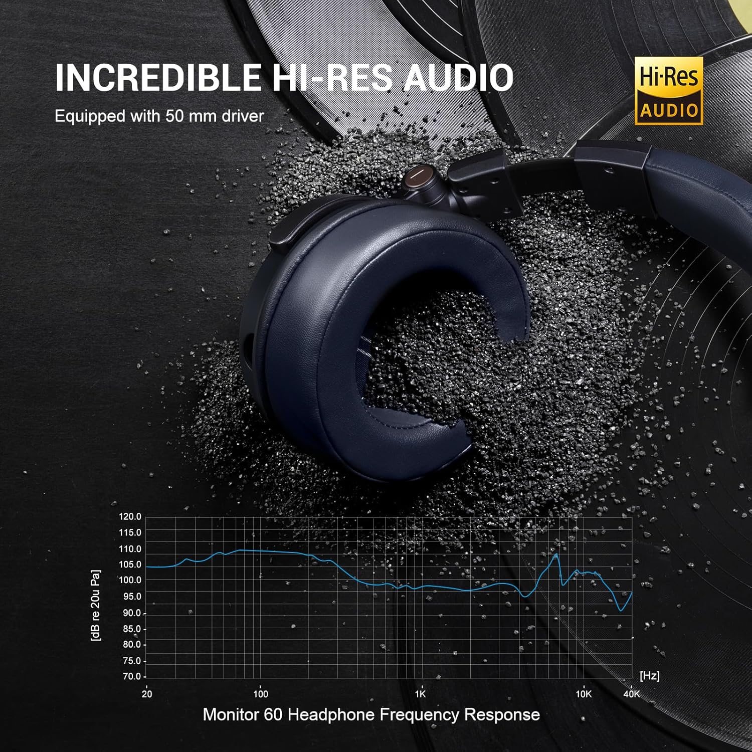 OneOdio Monitor 60 Professional Studio Headphones - Recording Wired Over Ear Headphones, Hi-Res Audio, Soft Comfortable Earmuffs, 6.35mm Adapter for Tracking Mixing DJ Mastering Broadcast-Navy Blue - Image 7