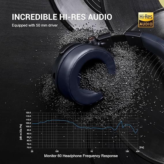 OneOdio Monitor 60 Professional Studio Headphones - Recording Wired Over Ear Headphones, Hi-Res Audio, Soft Comfortable Earmuffs, 6.35mm Adapter for Tracking Mixing DJ Mastering Broadcast-Navy Blue