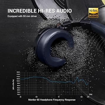 OneOdio Monitor 60 Professional Studio Headphones - Recording Wired Over Ear Headphones, Hi-Res Audio, Soft Comfortable Earmuffs, 6.35mm Adapter for Tracking Mixing DJ Mastering Broadcast-Navy Blue