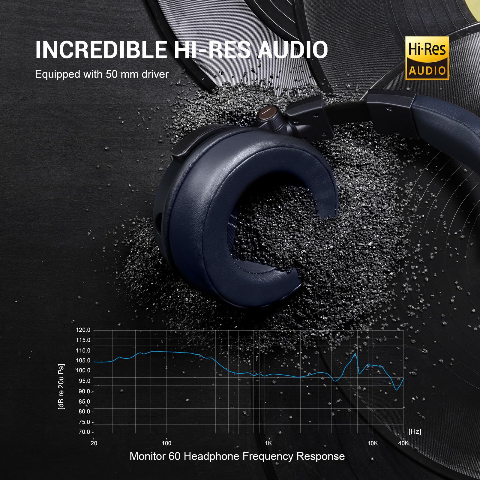OneOdio Słuchawki z kablem, monitor 60, profesjonalne, zamknięte słuchawki studyjne 38 omów, słuchawki nauszne ze sterownikiem 50 mm Hi-Res Audio, odłączany kabel (3,5 mm/6,35 mm), do podcastów,