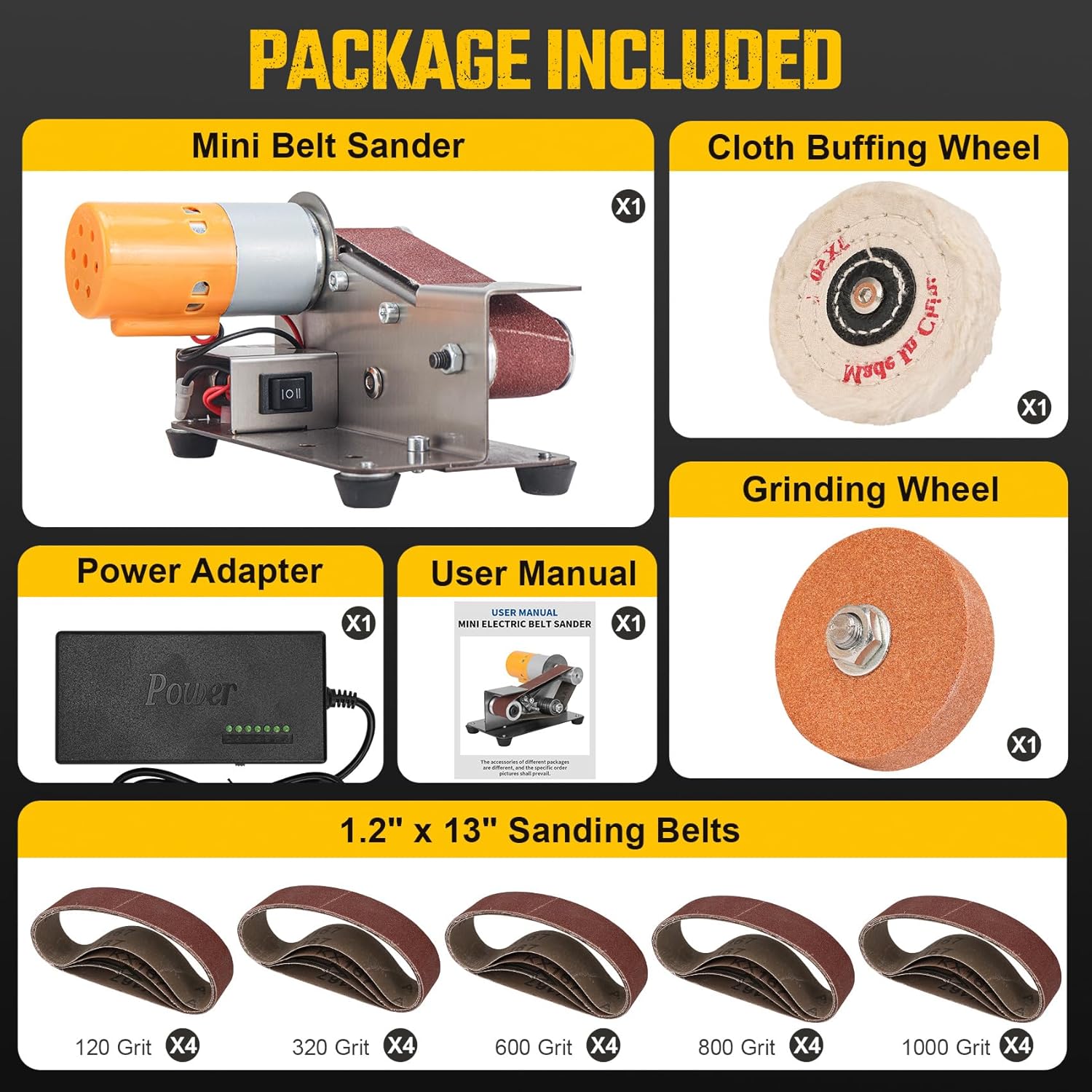 3-In-1 Mini Belt Sander - 15 Degree Knife Sharpener Electric Bench Grinder Sanding Machine, 7 Adjustable Speed Buffer Polisher for Metal Wood DIY Handcraft, Tool & Knife Sharpening (Plus Kit)