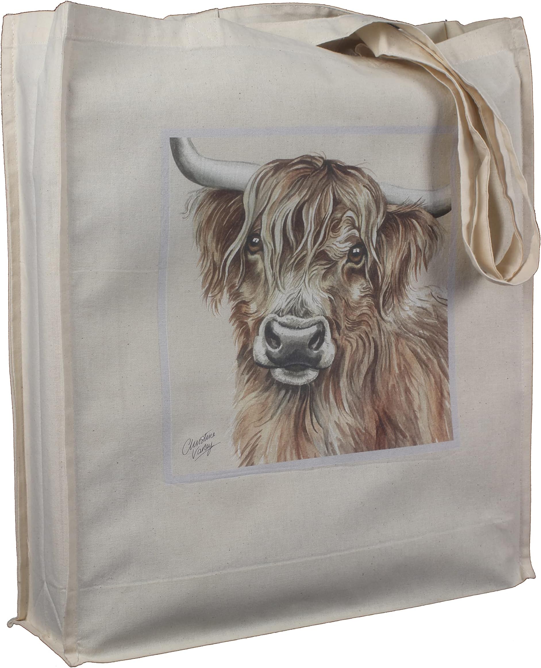 Tailz GiftsHighland Cow Farm Countryside Reusable Lightweight Cotton Shopping Bag Tote inc Gusset for Extra Space and Long Handles WaggyDogz Design, Multicolour, One Size