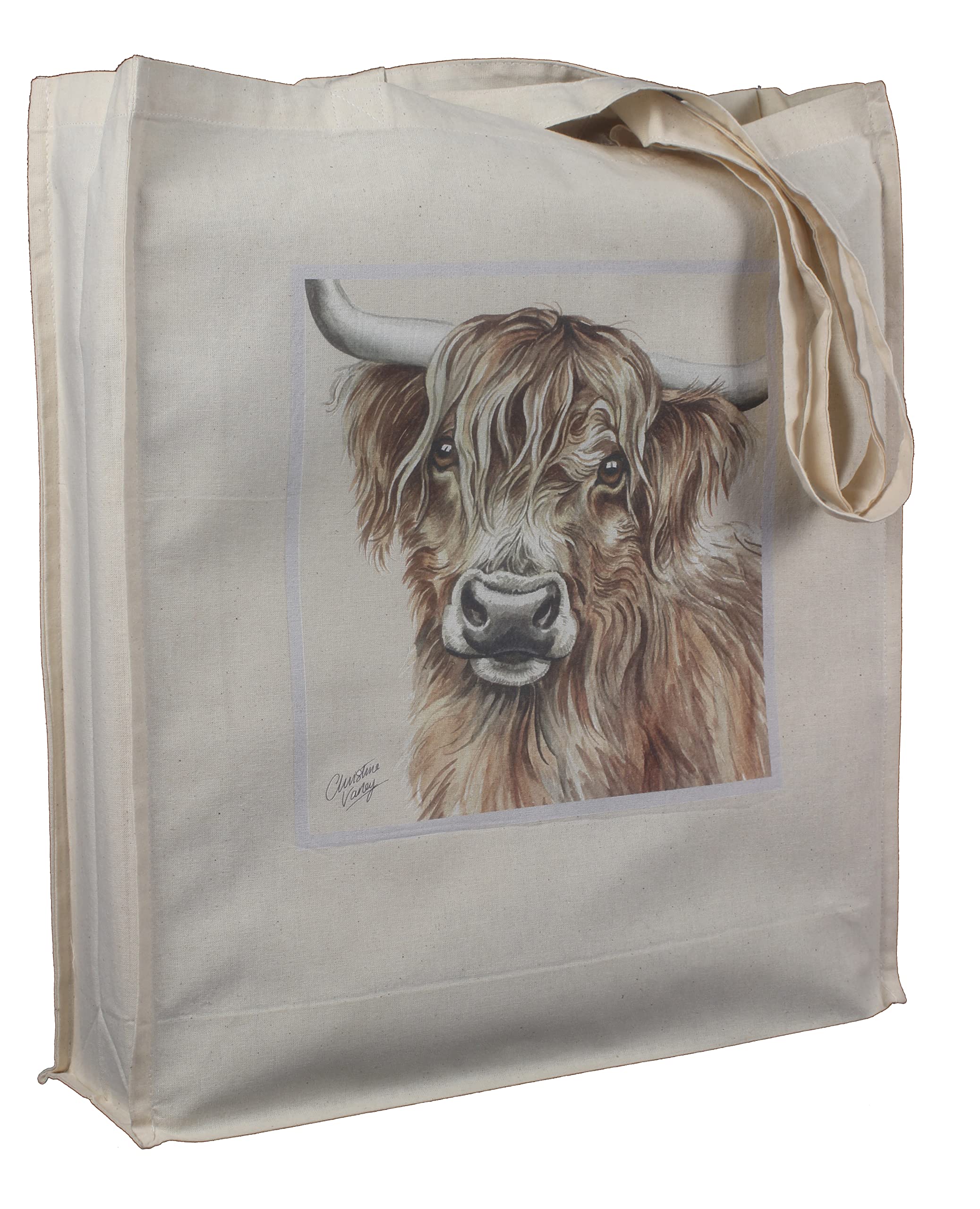 Tailz GiftsHighland Cow Farm Countryside Reusable Lightweight Cotton Shopping Bag Tote inc Gusset for Extra Space and Long Handles WaggyDogz Design, Multicolour, One Size