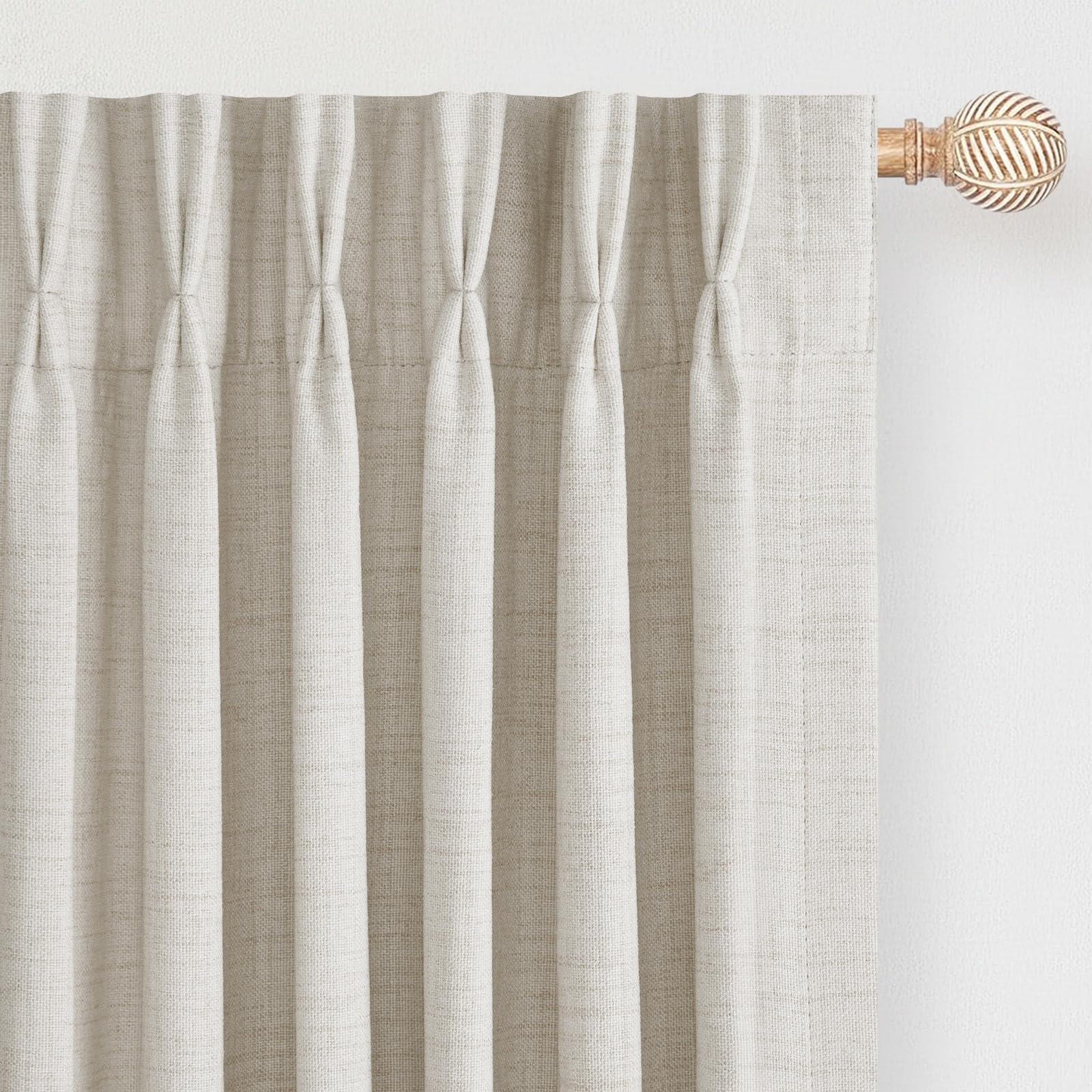 DEFYNEE Pinch Pleated Curtain, Blackout Curtains for Bedroom, Linen-Look Thermal Insulated, with Back Tab & Hooks, Curtains for Living Room, Office, 2 Panels,40"x102",Beige