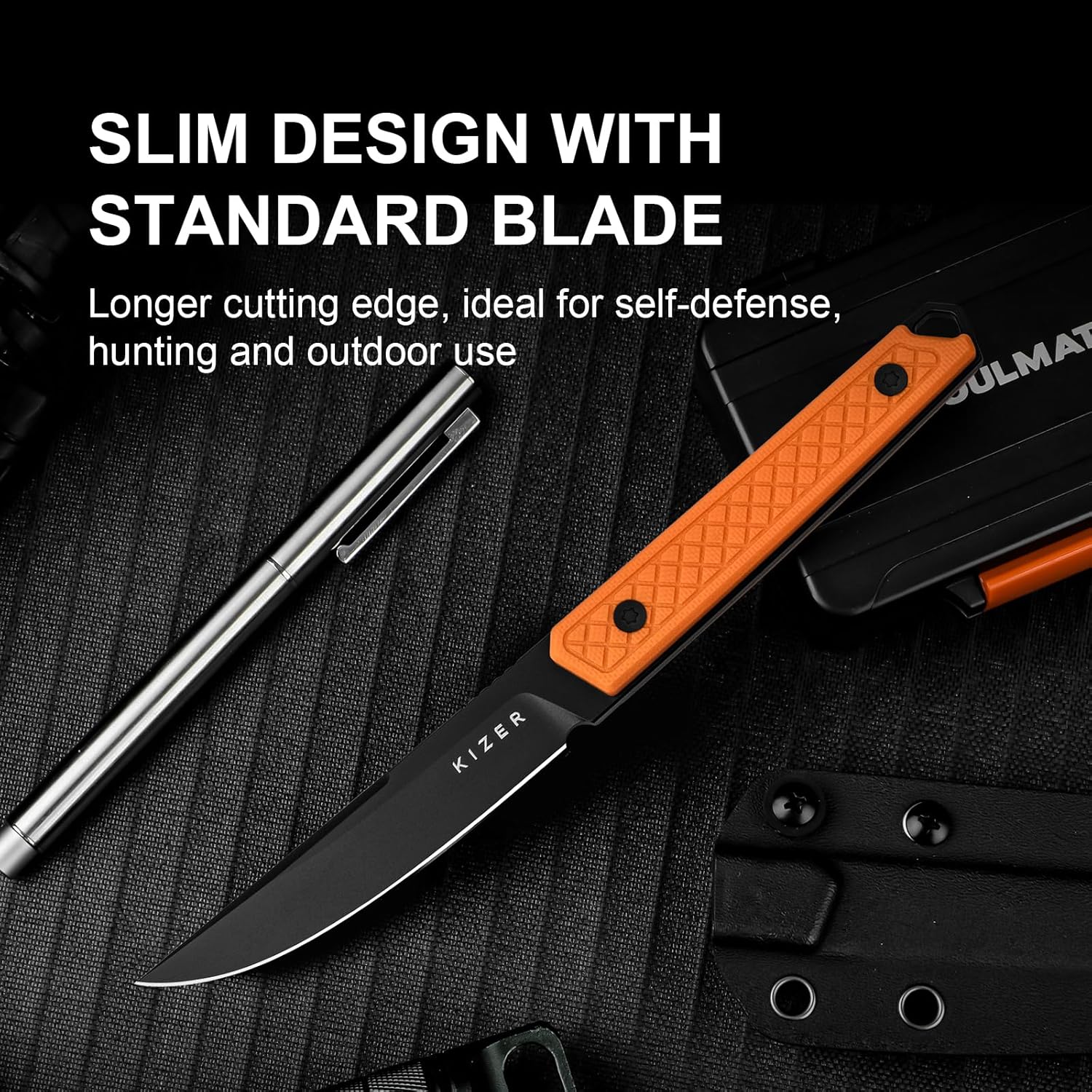 Kizer Kwaiken Fixed Blade Knife, 3.94" D2 Steel Hunting EDC with Orange G10 Handle, Survival Knife with Adjustable Sheath for Hiking Camping Outdoor Knives 1066A2 - Image 9
