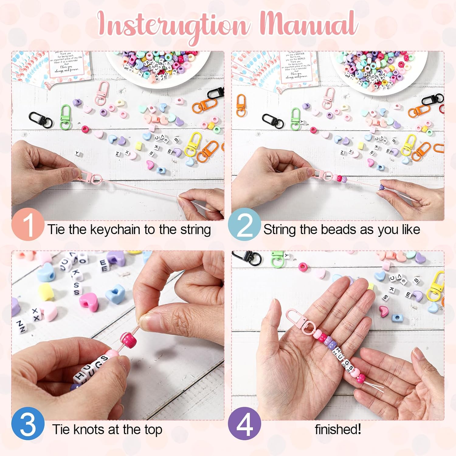 Ferreve 60 Set Mother's Day Keychain Gifts DIY Making Crafts Mothers Day Activities Beadable Keychains Bars with Letter Beads Womens History Month Gifts