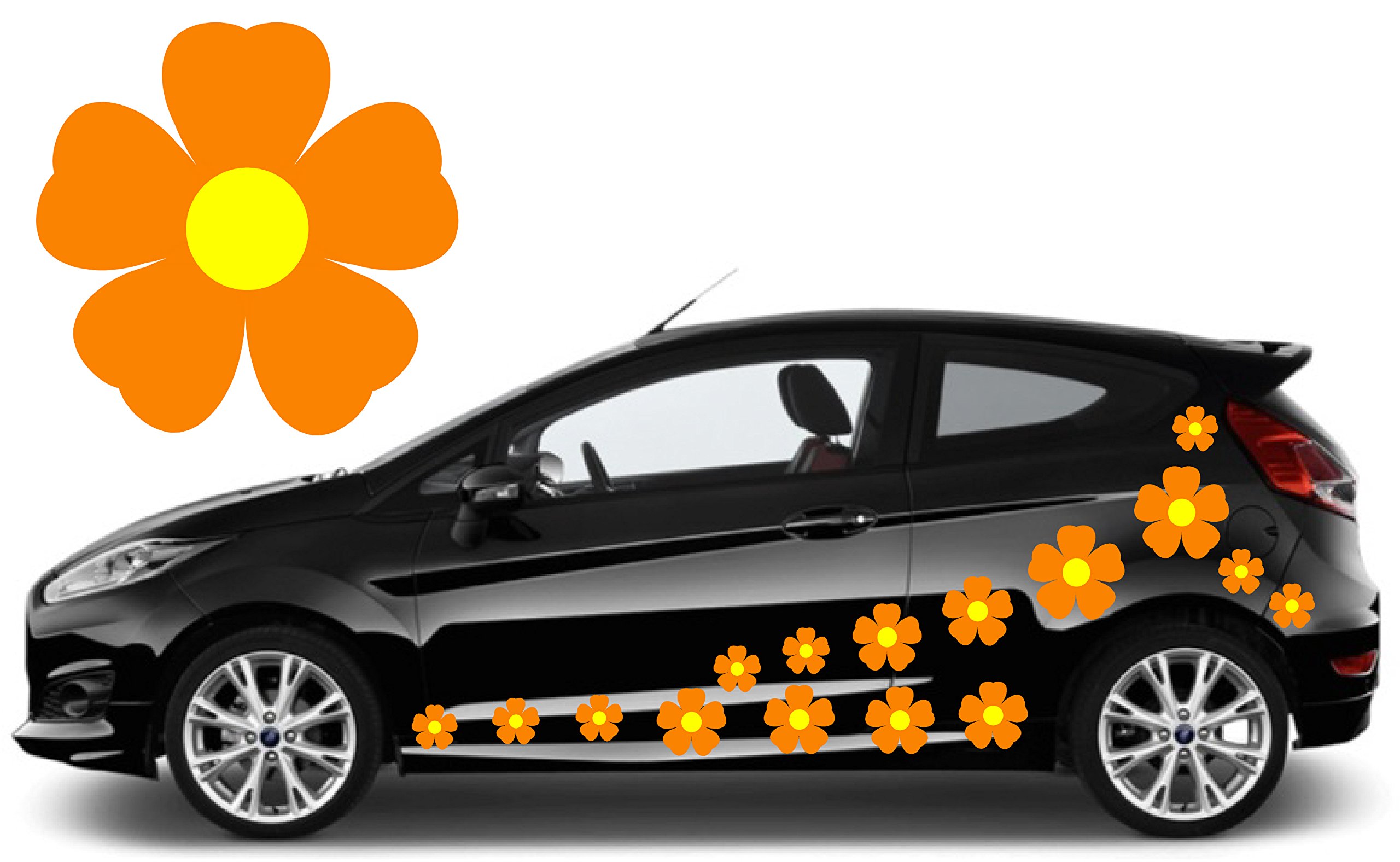 Teez Orange 32 & Yellow Flower Decals,Flower Stickers, Flower Car Graphics