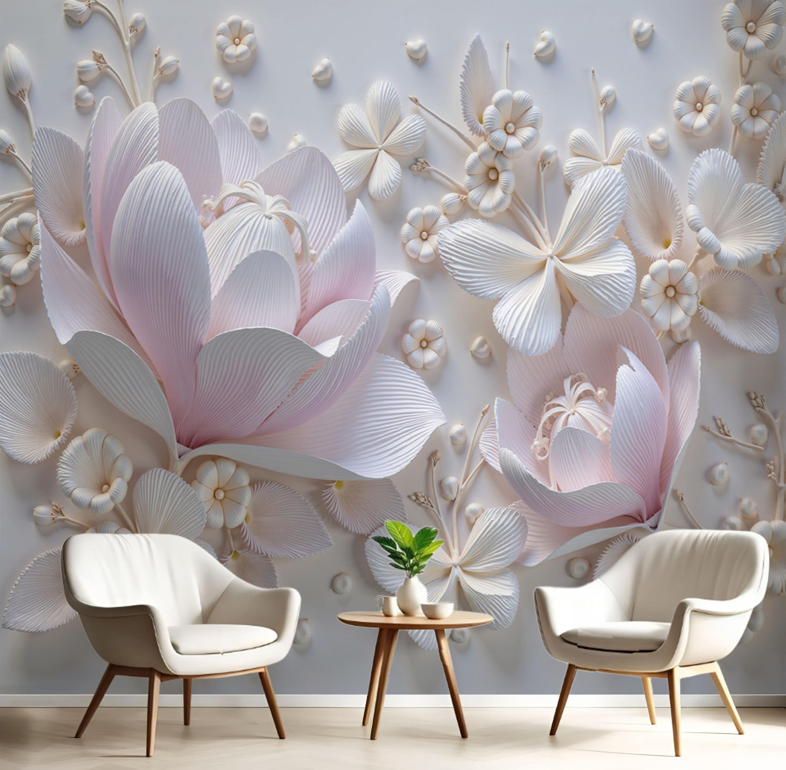 Papier Peint Panoramique Fleur Magnolia Rose et Beige 3D 200x140 cm