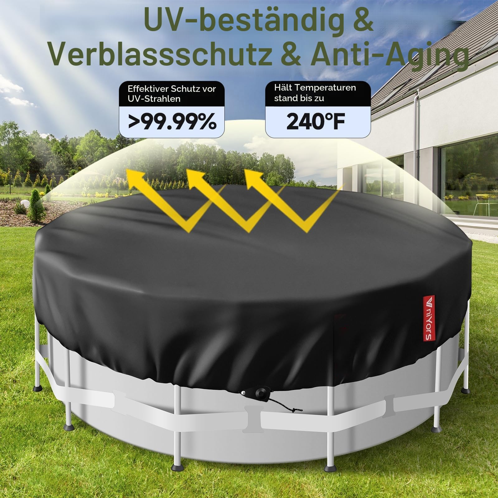 Copertura Invernale Piscina 366, Spessore Pesante 420D Pu Telo Copri Piscina, Anti-UV, Anti-Strappamento, Telo Copri Piscina Fuori Terra Con Corda Di Tiratura E Chiodi