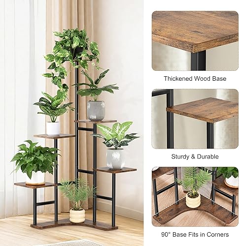 Miniatura 4 de Soporte de esquina para plantas de interior, estante esquinero de 6 niveles para múltiples plantas, estantes organizadores para sala de estar,