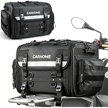 Motorcycle Tail Bag, 40L-60L Expandable Motorcycle Travel Luggage, Waterproof All-Weather Rear Seat Bag with Sissy Bar Straps & Rain Cover, Universal Trunk Rack Bag - Black