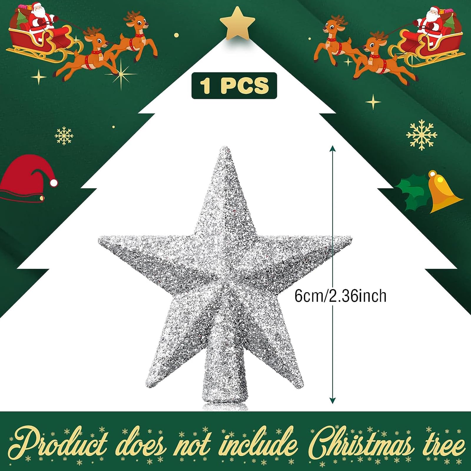 Étoile Sommet Sapin Noël Dorée - Décoration En Plastique Scintillante, Pour Arbre De Noël, Maison Ou Bureau