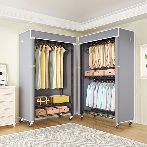 Miniatura 6 de FUTASSI Perchero negro con cubierta gris, armarios con ruedas P1C, perchero de metal para colgar ropa, armario de almacenamiento de ropa, 36.2