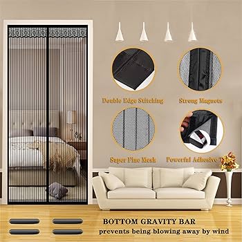 MagnéTique Moustiquaire Porte 120 X 270 Cm Fermeture Automatique Anti Insectes Moustiquaire Pour Portes De Balcon Salon Terrasse Montage Par Sans Perçage - Noir