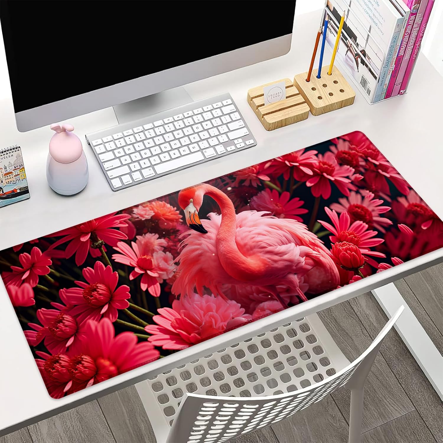Flamingo Gaming Mouse Pad Gifts 31.5" x 11.8", Non-Slip Rubber Base MousePads for Computers Laptop School Office Home Accessories Decor, Mouse Pad, Keyboard Desk Mat image 2