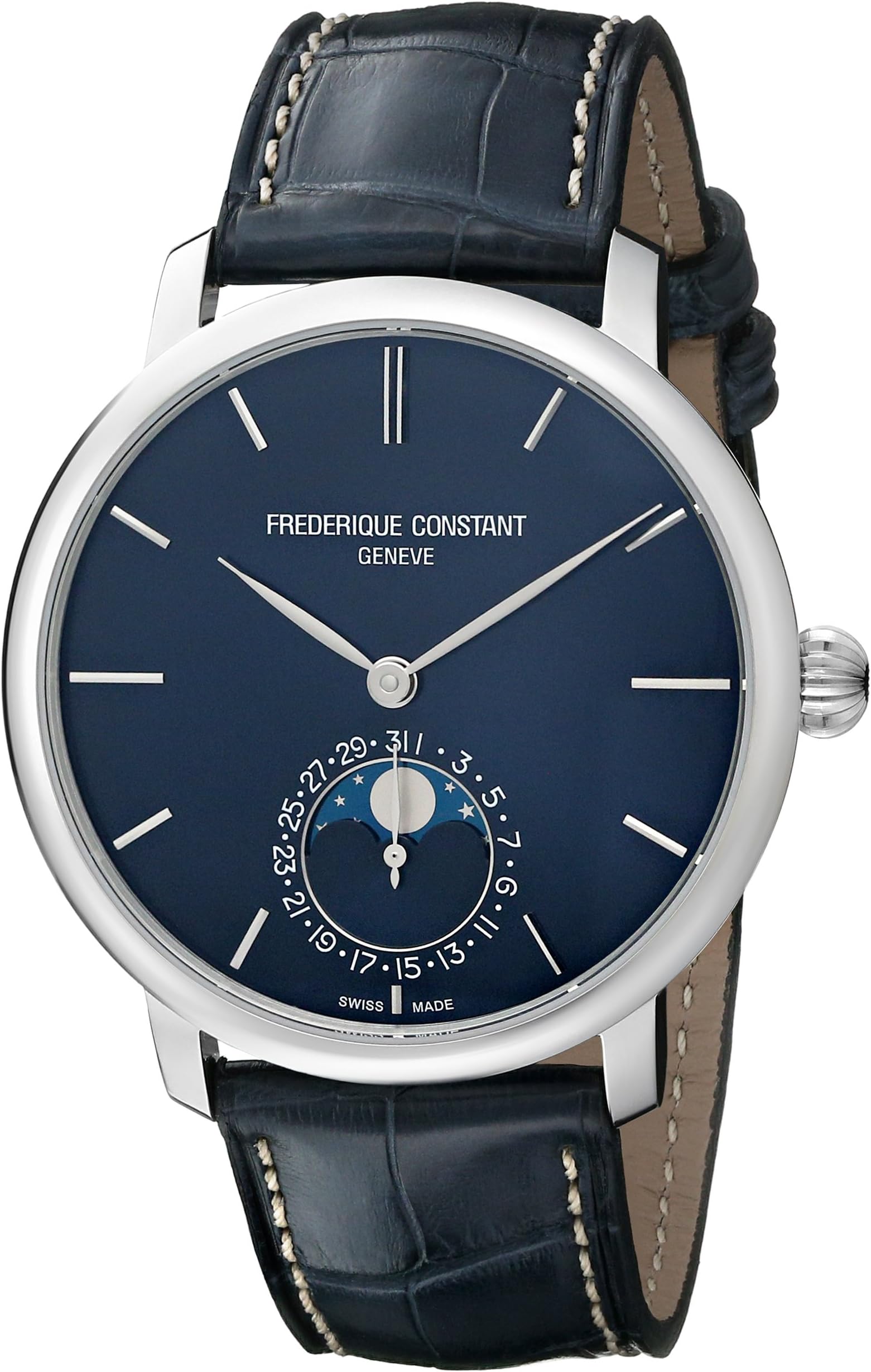 Frederique Constant Manufacture Slimline Moonphase FC-705N4S6 42mm Automatic Stainless Steel Case Blue Leather Anti-Reflective Sapphire Men's Watch