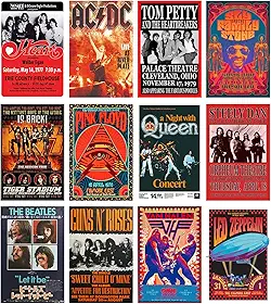 Woonkit Pôster de banda de rock vintage para estética de quarto, decoração de quarto de parede retrô dos anos 70, 80 e 90, colagem de parede, colagem de parede de pôster de concerto de rock vintage
