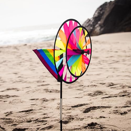 Miniatura 8 de In the Breeze Spinner de jardín patriótico de triple rueda con vela de viento, rojo, blanco y azul, 2835