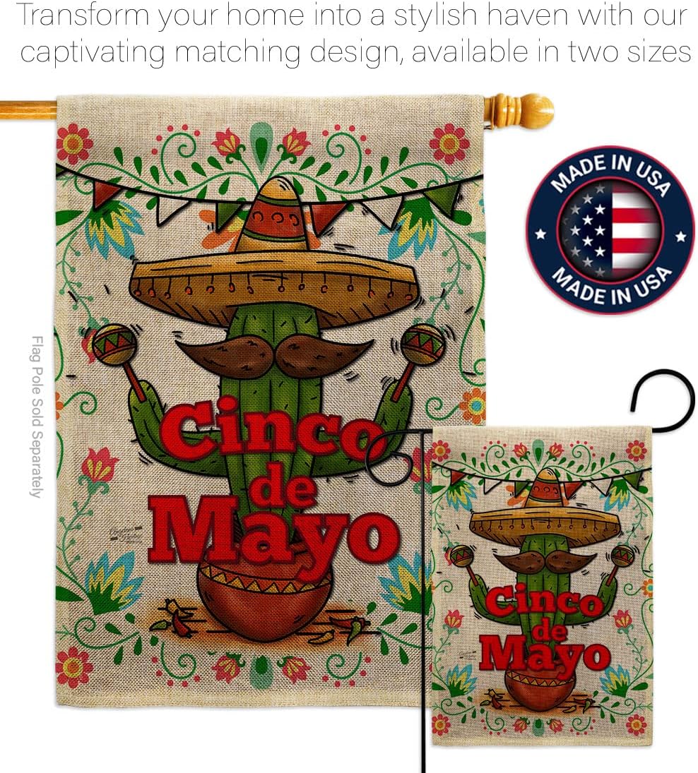 Cinco de Mayo Garden Flag Summer Party Cactus Pinata Sombrero Fiesta Outdoor House Decoration Banner Small Yard Double-Sided, Thick Burlap, Mexican Independence Day Gifts Made In USA