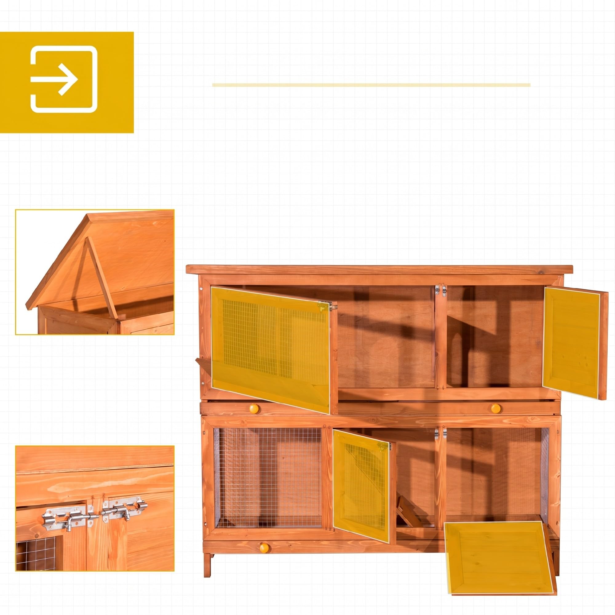 PawHut Cage à Lapin de Grande Taille en Bois de pin avec 2 étages, Toit ouvrant, râtelier à Foin, poulailler clapier dim. 120L x 48l x100H cm
