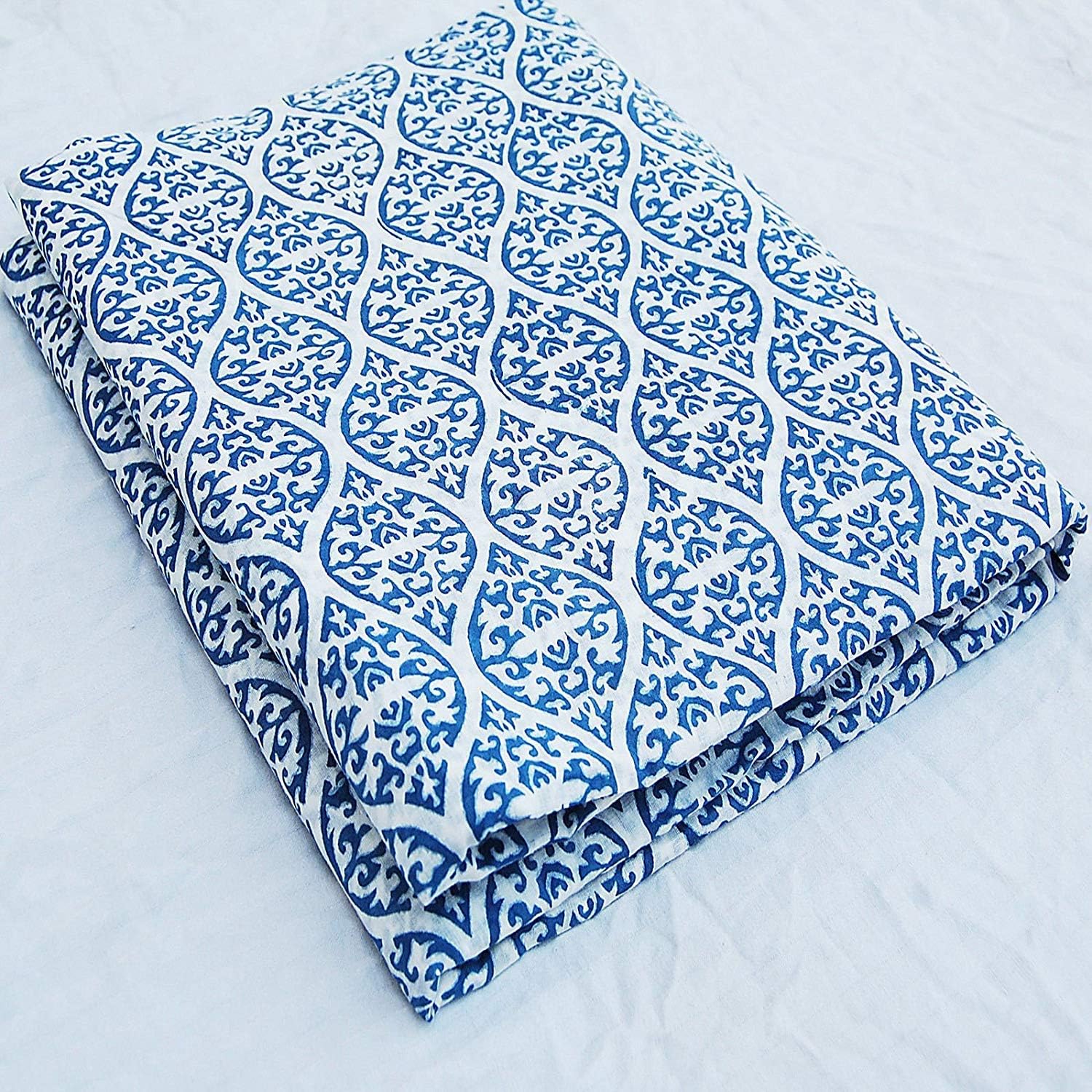 Craftofpinkcity 5 Yard Hand Block Jaipur Printed Handmade Sanganeri Print Fabric Indigo Blue