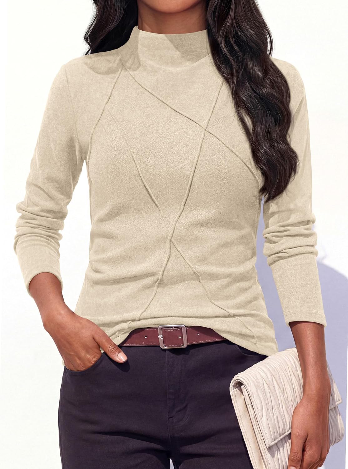 PRETTYGARDEN Women's Mock Neck Long Sleeve Shirts Underscrub Fall Tops image 2