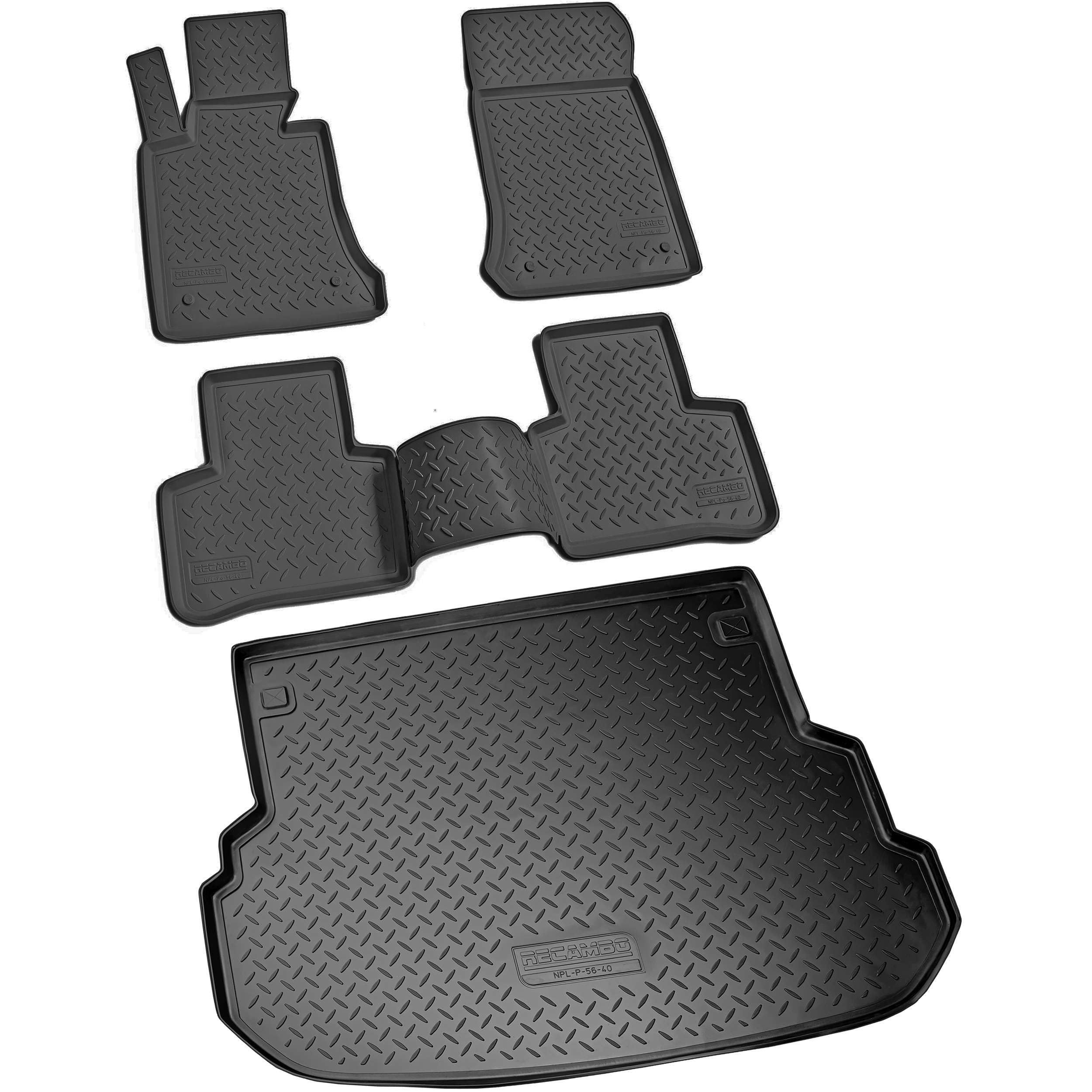 RECAMBO Juego de Alfombrillas de Goma y Bandeja de Maletero para Mercedes Clase GLK, X204, año de fabricación 2008 2015, 100% a Medida, Alfombrillas y Maletero de TPE Antideslizante