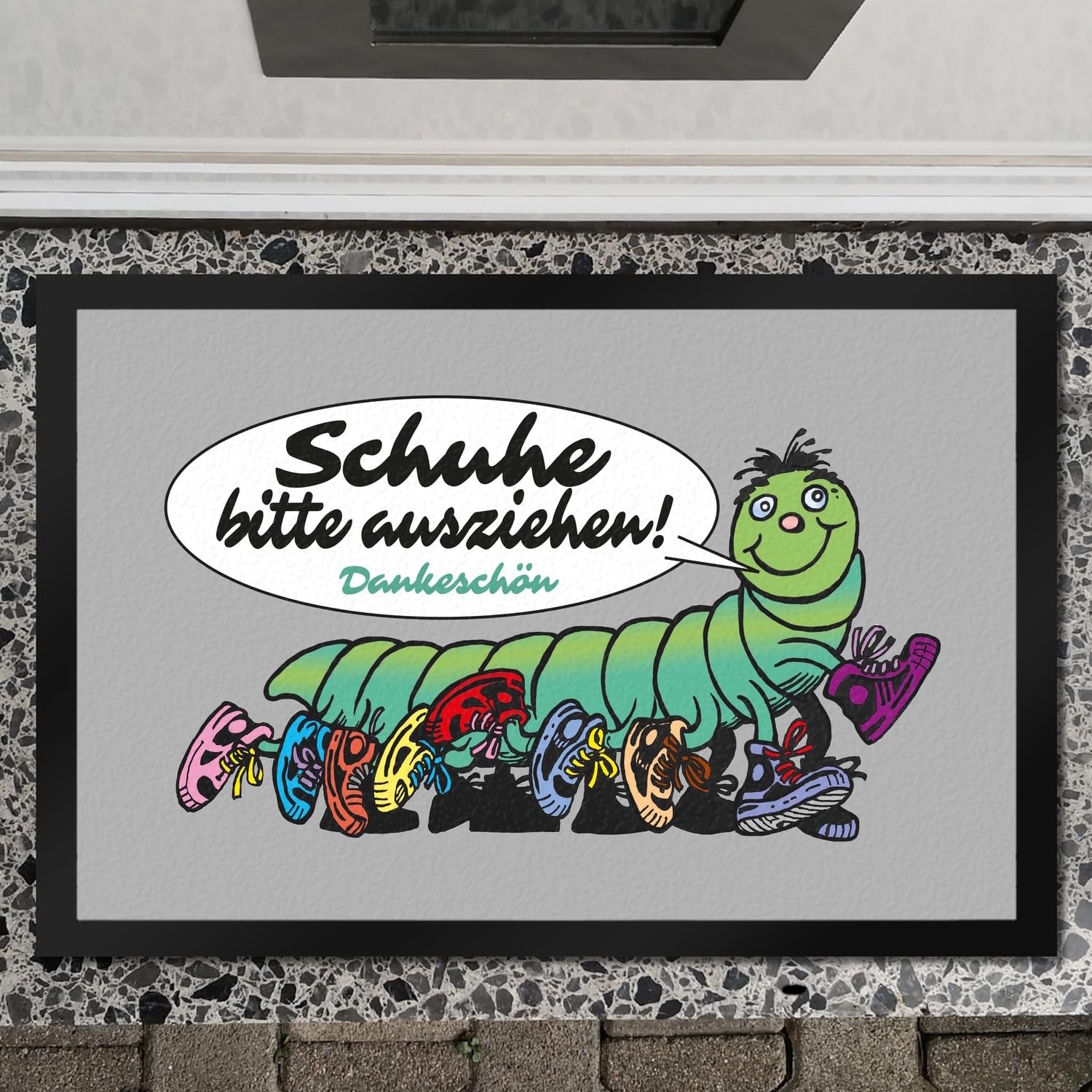 speecheese Tausendfüßler Fußmatte XXL in 50x75 cm mit Spruch Schuhe Bitte ausziehen - Dankeschön Perfekt für Haustüre und Hauseingang Turnschuhe Sneaker und High Heels ausziehen