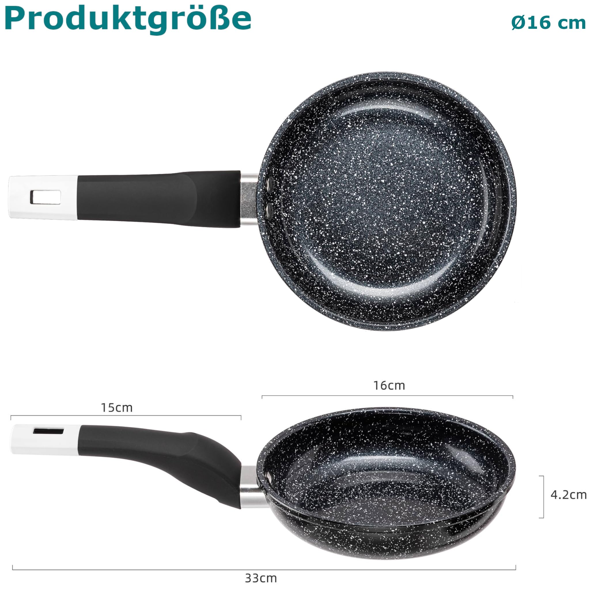 EliteHoff Patelnia indukcyjna, patelnia z powłoką nieprzywierającą, patelnia aluminiowa do gotowania, odpowiednia do wszystkich typów kuchenek, czarna (16 cm)
