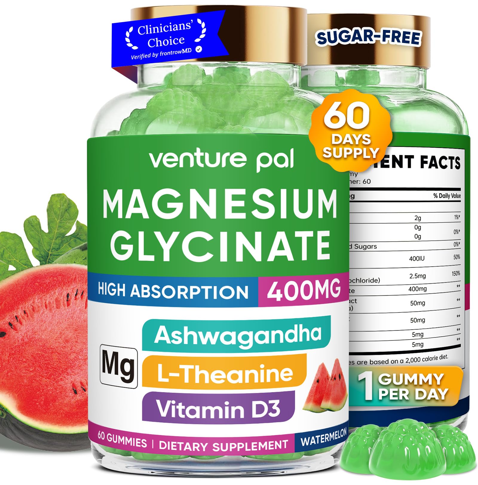 60 Day Supply Magnesium Glycinate 400mg Gummies with Ashwagandha, L-Theanine, CoQ10, Vitamin D3 & B6, Sugar Free Magnesium Gummies for Adults & Kids, Stress Relief, Sleep & Calm, Vegan, Gluten Free