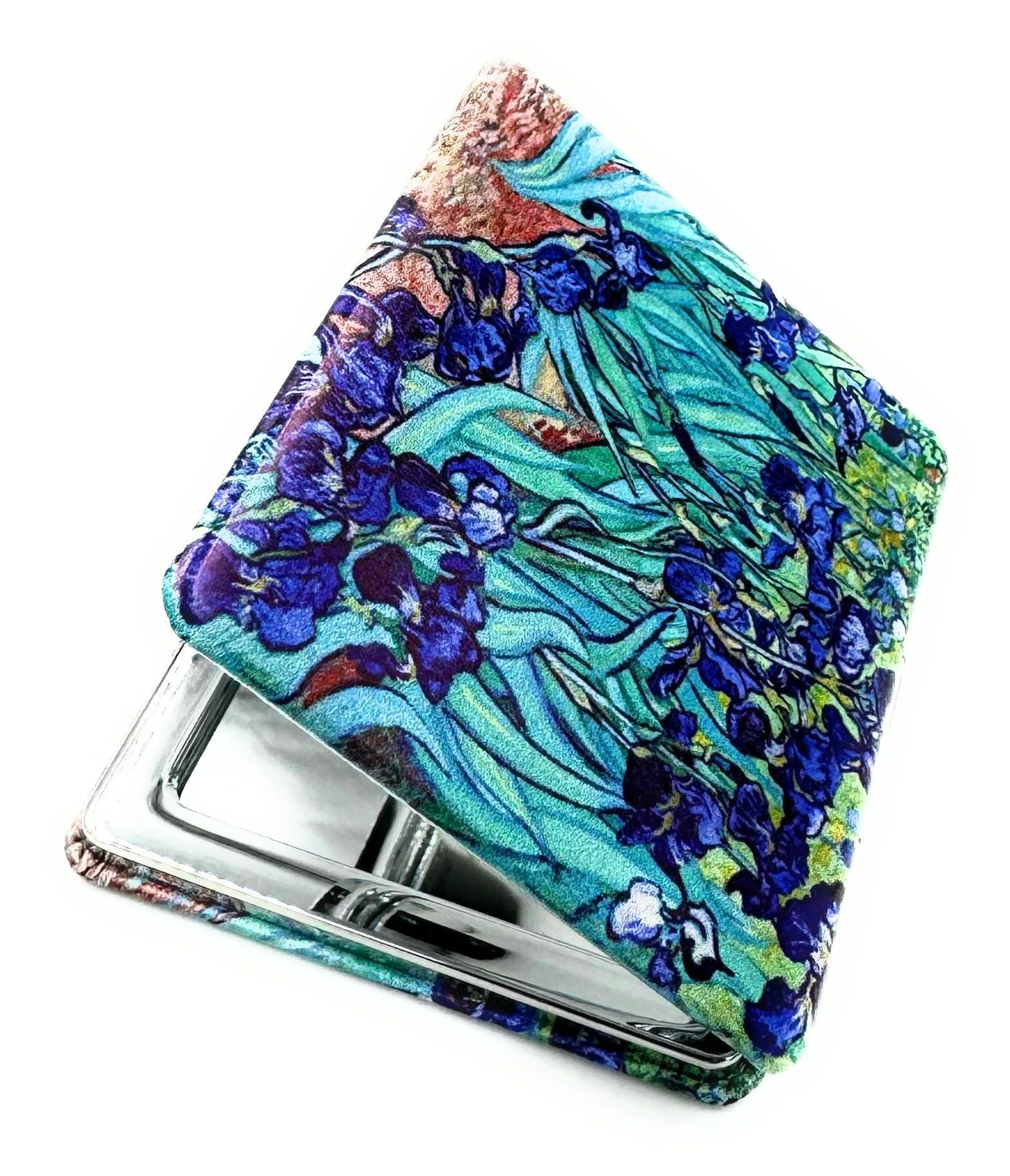 Compact Mirror Square Irises Van Gogh Pocket Mirror for Women Small Travel Mirror Magnifying Floral Purse Mirror Compact Unique Gift for Women