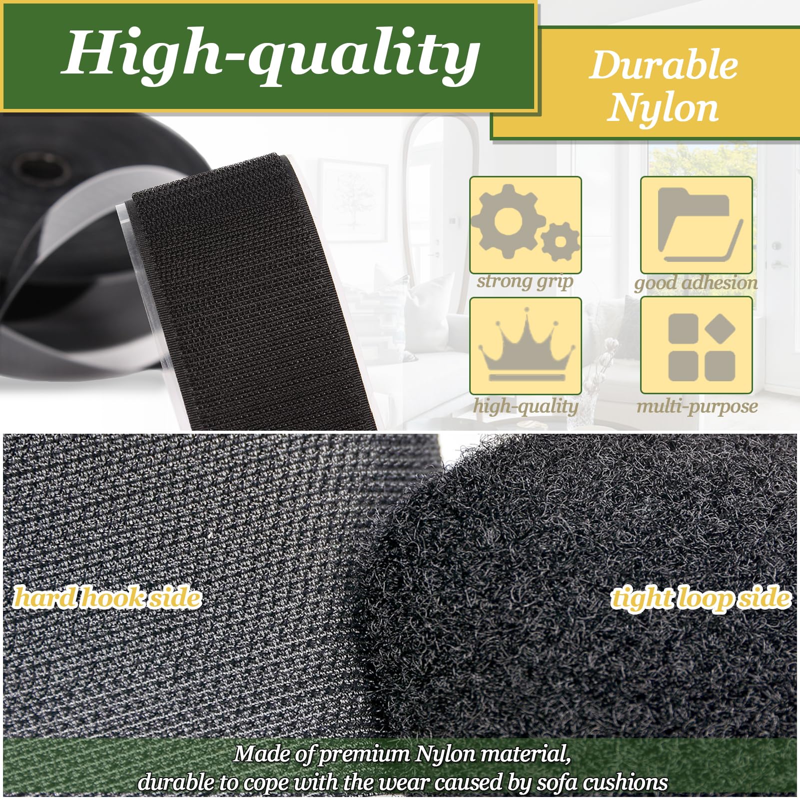 TEUVO 11cm X 8M Scratch Autocollant Avec Adhésive pour Maintenir les Coussins de Canapé Rouleau Bande Scratch Adhésif Scratch Autocollant Large Puissant Tissus pour Autour de la Maison Bureau Fixation