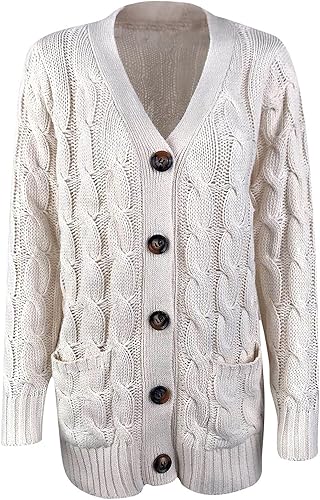 Miniatura 7 de Cárdigan casual de manga larga con botones para mujer, suéter de punto trenzado con parte delantera abierta, cárdigan suelto con bolsillos